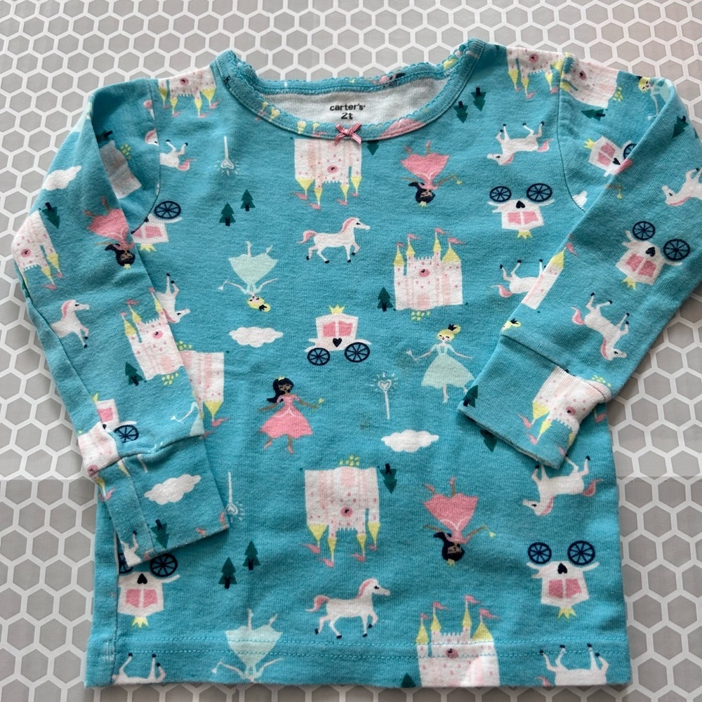 Carter's Teal Princess & Unicorn Pajama Set with Pink Accents Size 2T - Picture 2 of 9